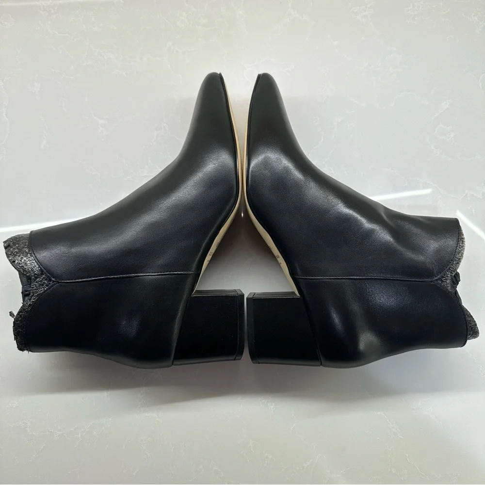 NWT || NIB: Cole Haan Elyse Black Ankle Leather Boots with Side Zip. Size: 9.5 B
